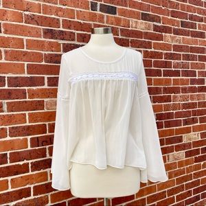Ariat Sheer Cream Bell Sleeve Blouse Shirt Top Small Crochet Detail Western